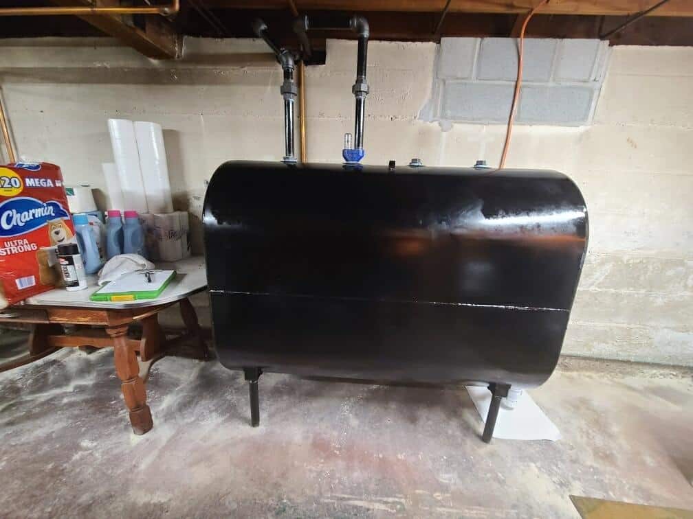 Photo of a new oil tank in the basement of a home